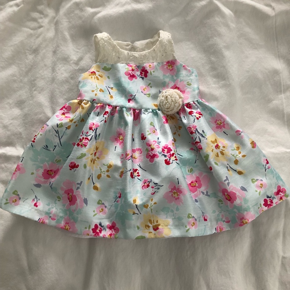 Bonnie Baby Light Blue Floral Dress Lace Bodice Sleeveless